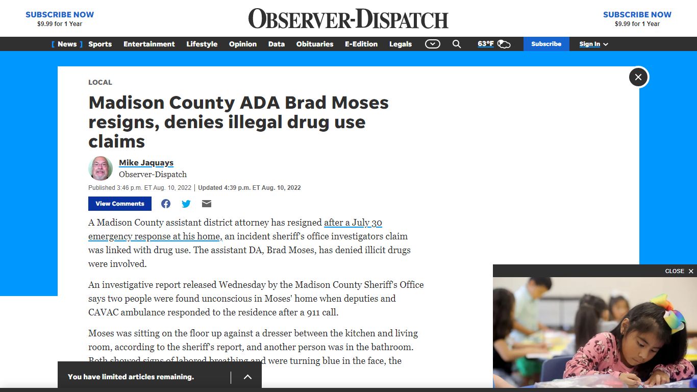 Brad Moses: Maddison County ADA resigns, denies illegal drug use